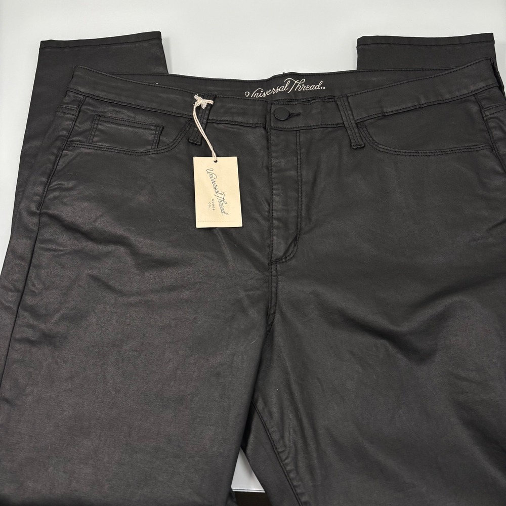 Universal Thread Women 18 Black Coated Skinny Jeans NEW Waxed Mid Rise Stretch